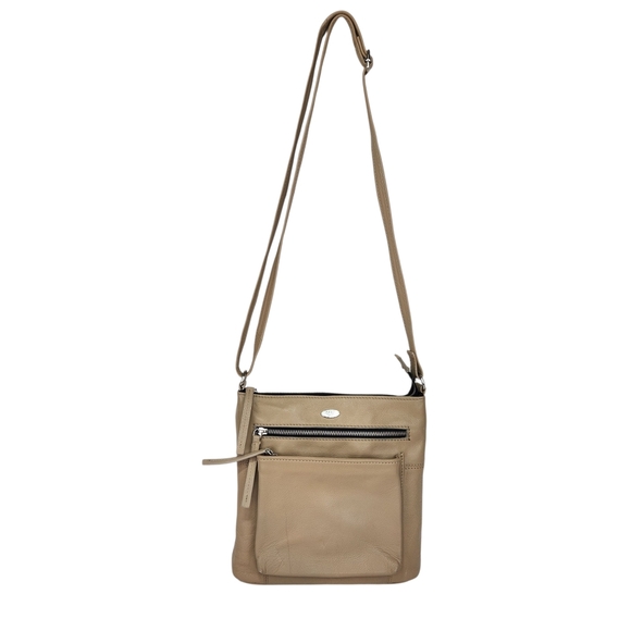 Luxeoria Handbags - Luxeoria Pebble Grain Leather Crossbody Bag Light Peach Tan Beige Classic Medium